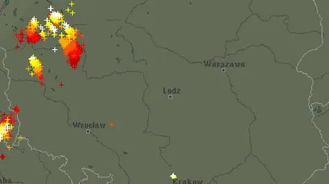 Wyładowania atmosferyczne nad Polską - godz. 21