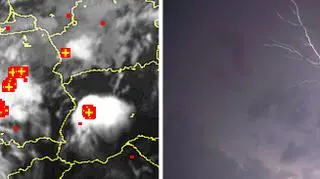Burze nad Europą Środkową o godz. 21.30 (wyładowania oznaczone plusami)