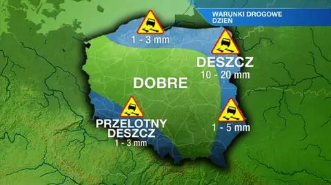 Warunki drogowe będą zróżnicowane. Uwaga na przelotne opady deszczu