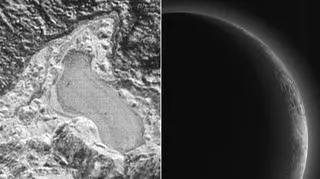 Jezioro w paśmie górskim na północ od równiny Sputnik Planum wykonane 14 lipca 2015 r. wykonane przez LORRI (Long Range Reconnaissance Imager)