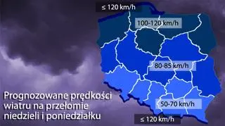 27 listopada - prędkość wiatru w Polsce/TVN Meteo