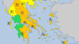 Aktualne ostrzeżenia meteorologiczne w Grecji (za meteoalarm