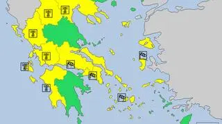 Aktualne ostrzeżenia meteorologiczne w Grecji (za meteoalarm