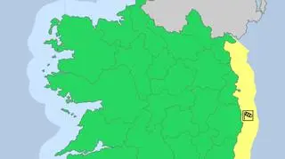 Aktualne ostrzeżenia meteorologiczne w Irlandii (meteoalarm.eu)