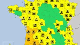Aktualne ostrzeżenia meteorologiczne we Francji (meteoalarm