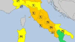Aktualne ostrzeżenia meteorologiczne we Włoszech (meteoalarm