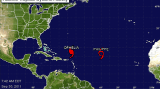 Aktualne położenie huraganu Ophelia (NOAA/NHC)