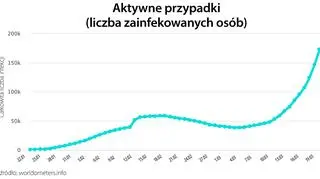 Aktywne przypadki (tvnmeteo.pl za worldometers.info)