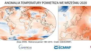 Anomalia temperatury powietrza we wrześniu 2020 (Copernicus Climate Change Service/ECMWF)