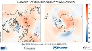 Anomalia temperatury powietrza we wrześniu 2020 (Copernicus Climate Change Service/ECMWF)