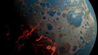 Artystyczna wizualizacja Ziemi po bombardowaniu przez asteroidy ponad 4 mld lat temu