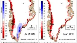 Bilans dzienny mapy powierzchniowej Grenlandii (polarportal.dk)