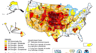 Bilans suszy w USA z ostatniego tygodnia (droughtmonitor.unl.edu)
