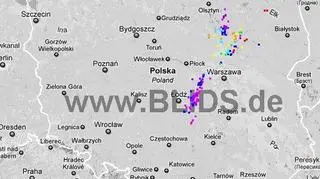 Burze nad Polską, godz. 17.15-19.15 (blids.de)