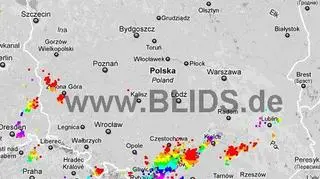 Burze nad Polską, godz. 19.00-21.00 (blids.de)