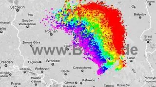 Burze nad Polską o godzinie 9.00 (blids.de)