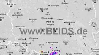 Burze nad Polską w godz. 16.30-18.30 (blids.de)