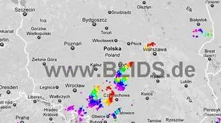 Burze nad Polską w godz. 19.30-21.30 (blids.de)