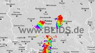 Burze nad Polską w godzinach 19-21 (blids.de)