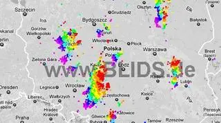 Burze nad Polską w godzinach 19:30-21:30 (blids.de)