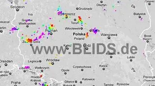 Burze w Polsce w godz. 18.30-20.30 (blids.de) 