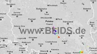 Burze w Polsce w godz. 18.30-20.30 (blids.de)