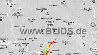 Burze w Polsce w godz. 19.15-21.15 (blids.de)