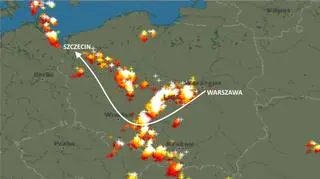 Burze we wtorek 6 czerwca i trasa samolotu Warszawa - Szczecin