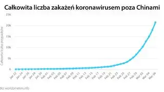 Całkowita liczba zakażeń koronawirusem poza Chinami (tvnmeteo.pl za worldometers.info)