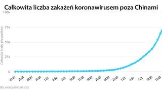 Całkowita liczba zakażeń koronawirusem poza Chinami (tvnmeteo.pl za worldometers.info)