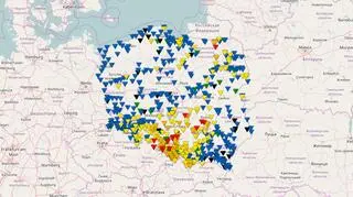 Czerwonym kolorem oznaczono przekroczone stany alarmowe (IMGW)	