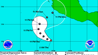 Depresja TEN-E na Pacyfiku, przewidywania na kolejne dni (NOAA)