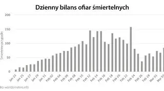 Dzienny bilans ofiar śmiertelnych (tvnmeteo.pl za worldometers.info)
