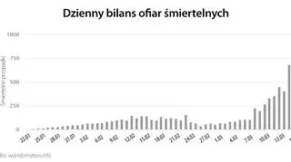 Dzienny bilans ofiar śmiertelnych (tvnmeteo.pl za worldometers.info)