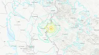 Epicentrum i siła wstrząsów (USGS)