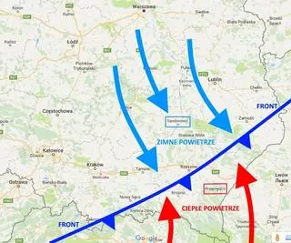 Front atmosferyczny oddziela dwie różne masy powietrza