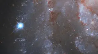 Galaktyka NGC 2525 z eksplozją supernowej po lewej stronie (ESA/Hubble i NASA, A. Riess i zespół SH0ES)
