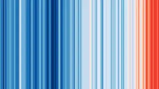 Globalna temperatura w latach 1850-2018. Lata rosną od lewej do prawej (showyourstripes.info/)