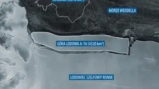 Góra lodowa A-76 oderwała się od lodowca szelfowego Ronne (ESA)
