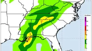 Ilość opadów deszczu podczas burzy tropikalnej Nate (NOAA)