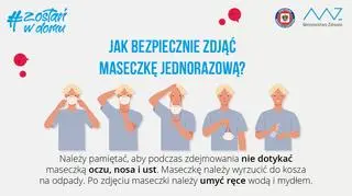 Jak bezpiecznie zdjąć maseczkę jednorazową? (Ministerstwo Zdrowia)