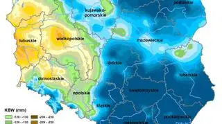 Klimatyczny Bilans Wodny, stan na 14 sierpnia 2018 (Instytut Uprawy Nawożenia i Gleboznawstwa)