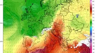 Klin gorąca wciskający się nad Europę, temperatura na wysokości 1,5 km na czwartek, model GFS