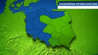 Kolor niebieski - możliwe przekroczenie stanów ostrzegawczych / TVN Meteo na podstawie danych IMGW