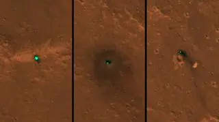 Lądownik, spadochron i osłona termiczna sondy Insight (NASA/JPL-Caltech/University of Arizona)