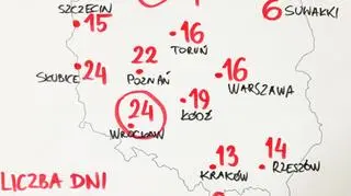 Liczba dni upalny od 1 czerwca do 27 sierpnia