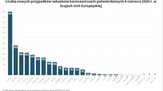 Liczba nowych przypadków zakażenia koronawirusem potwierdzonych 8 czerwca 2020 r. w krajach Unii Europejskiej