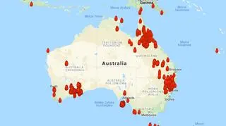 Lokalizacja aktywnych pożarów w ciągu ostatnich 12 godzin (myfirewatch.landgate.wa.gov.au)