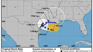 Lokalizacja burzy tropikalnej Beta (NHC/NOAA)