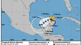 Lokalizacja burzy tropikalnej Gamma (NHC/NOAA)
